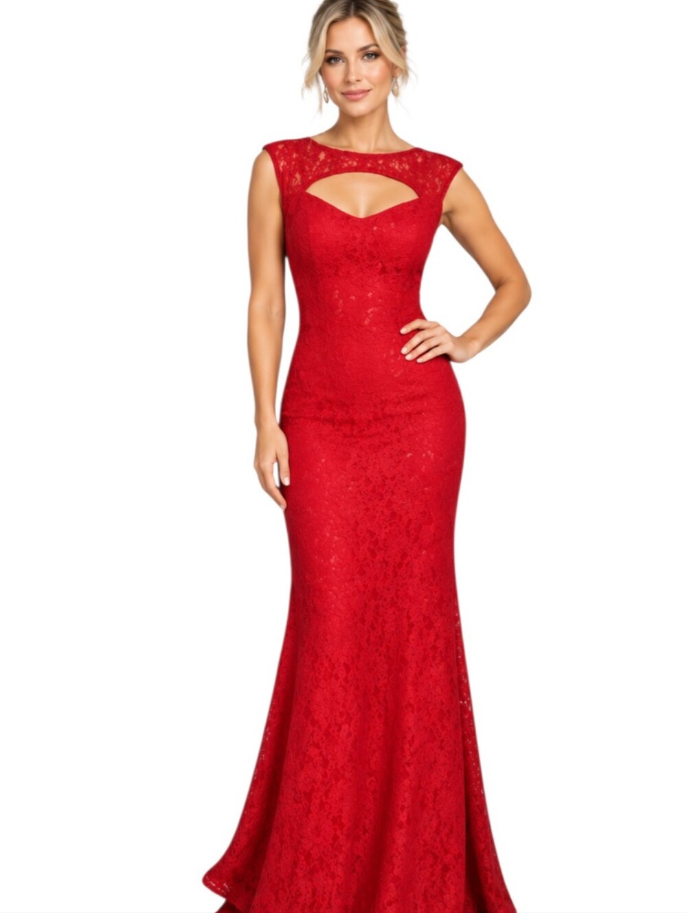 Tawny Red Sequin Lace Overlay Evening Gown – Size Large
